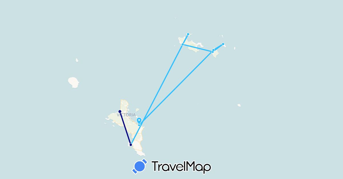 TravelMap itinerary: driving, boat in Seychelles (Africa)